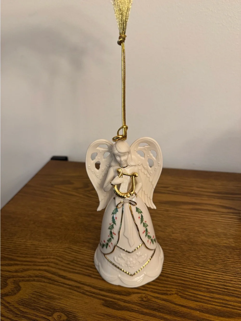Lenox Holiday Porcelain Angel Bell Ornament with Gold Harp EUC No Box
